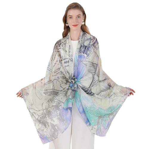 DANA XU 100% Mulberry Satin Silk Summer Travel Scarf Extra Large Women Floral Shawl Oversize Soft Wraps For Evening Dresses