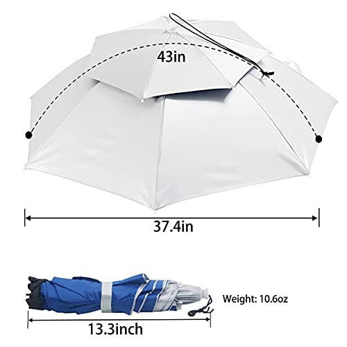 Umbrella Hat, 37 inch Fishing Umbrella Hat Hands Free Foldable UV Protection Umbrella Cap Adjustable Headwear for Fishing Golf Camping Beach Gardening Sunshade Outdoor