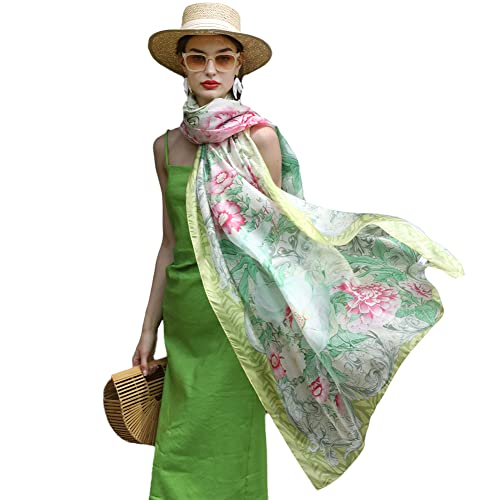 DANA XU 100% Mulberry Satin Silk Summer Travel Scarf Extra Large Women Floral Shawl Oversize Soft Wraps For Evening Dresses