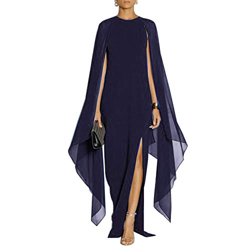 MAYFASEY Women's Elegant High Split Flare Sleeve Formal Evening Gowns Maxi Dress with Cape