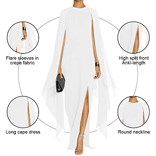 MAYFASEY Women's Elegant High Split Flare Sleeve Formal Evening Gowns Maxi Dress with Cape