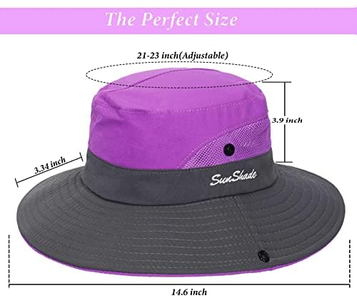 Women's Outdoor UV-Protection-Foldable Sun-Hats Mesh Wide-Brim Beach Fishing Hat with Ponytail-Hole