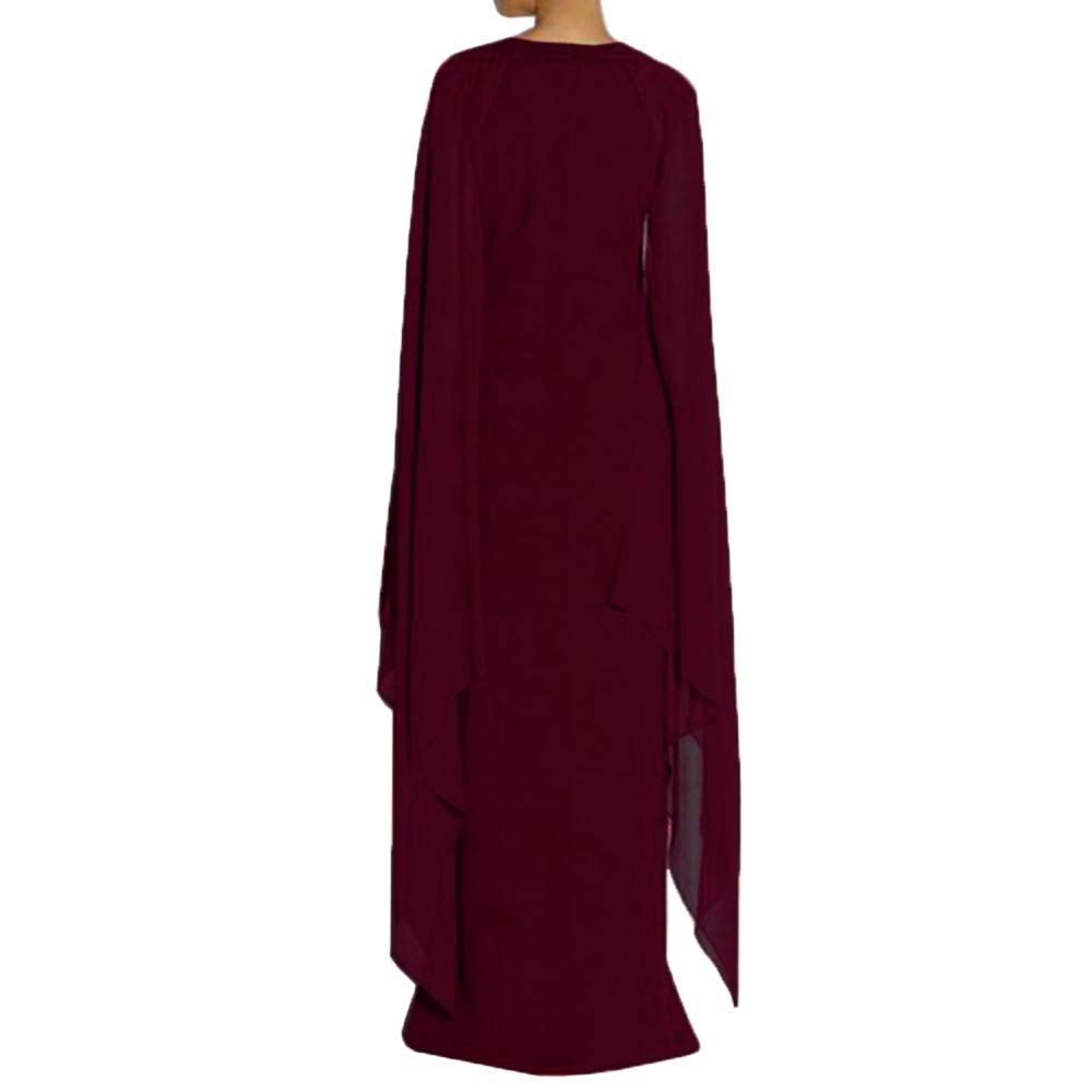 MAYFASEY Women's Elegant High Split Flare Sleeve Formal Evening Gowns Maxi Dress with Cape
