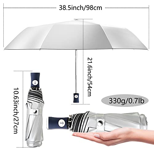 FDJASGY Silver Coating Layer Fabric Blocking UV 99.9% Sun Umbrella Compact Folding Travel Umbrella Automatic Windproof Umbrellas For Men and Women (Pink)