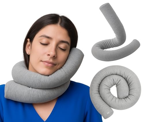 Dot&Dot Twist Memory Foam Travel Pillow for Airplanes - Travel Neck Pillow for Sleeping - Airplane Pillow for Neck Support, Chin, Lumbar and Leg - Adjustable, Bendable Neck Roll Pillow