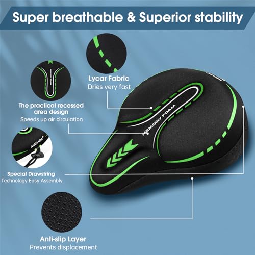 MSDADA New Large Gel Bike Seat Cover, Extra Soft Bike Seat Cushion for Men Women Comfort Wide, Fits Indoor/Outdoor/Exercise Bikes (11.22 inch x 10.03 inch)