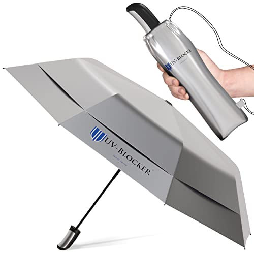 UV-Blocker Compact Sun Protection UV Umbrella - Auto Open/Close - Double Vented Canopy - Windproof Sun Umbrella for Walking - 55+ UPF - 42"/44"/58"
