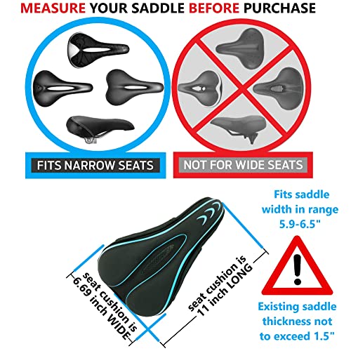 Gel Bike Seat Cover Padded Bicycle Seat Covers for Men – Comfort Soft Silicone Bicycle Seat Pad for Mountain Road Bike Outdoor Cycling – Stationary Cycle Spin Bike Seat Cushion Pads Spinning