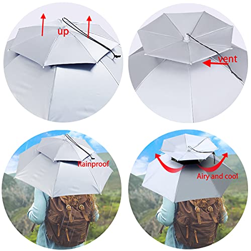 Umbrella Hat, 37 inch Fishing Umbrella Hat Hands Free Foldable UV Protection Umbrella Cap Adjustable Headwear for Fishing Golf Camping Beach Gardening Sunshade Outdoor