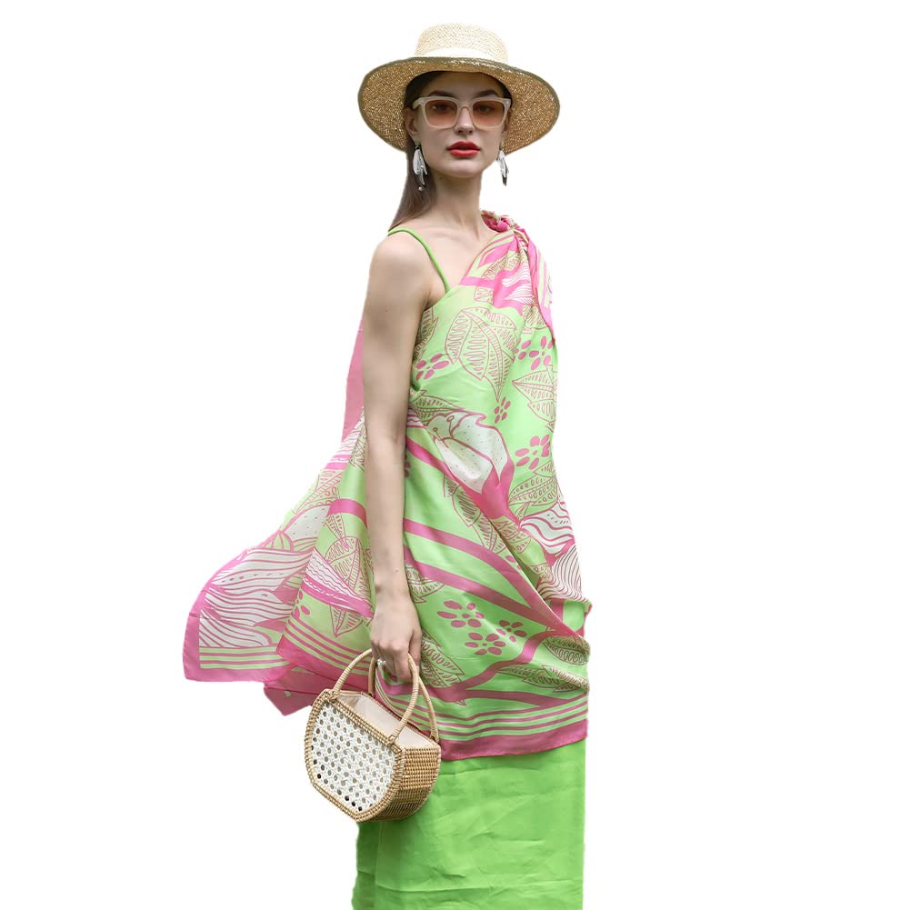 DANA XU 100% Mulberry Satin Silk Summer Travel Scarf Extra Large Women Floral Shawl Oversize Soft Wraps For Evening Dresses