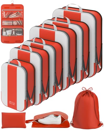 10 Set Compression Packing Cubes for Travel Essentials,Compressible Expandable Packing Cubes for Suitcase,OlarHike Luggage Organizer Bags for Travel,Handy Helper for Organizing Clothes(Black)
