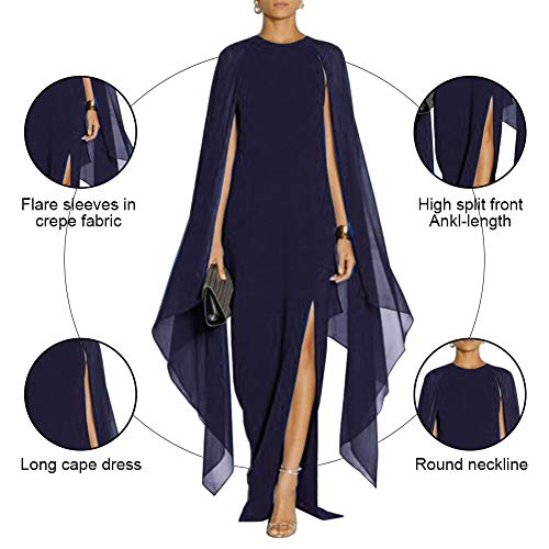 MAYFASEY Women's Elegant High Split Flare Sleeve Formal Evening Gowns Maxi Dress with Cape