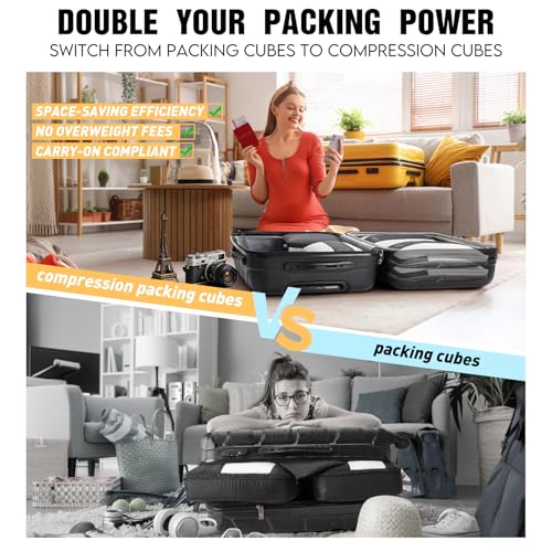 10 Set Compression Packing Cubes for Travel Essentials,Compressible Expandable Packing Cubes for Suitcase,OlarHike Luggage Organizer Bags for Travel,Handy Helper for Organizing Clothes(Black)