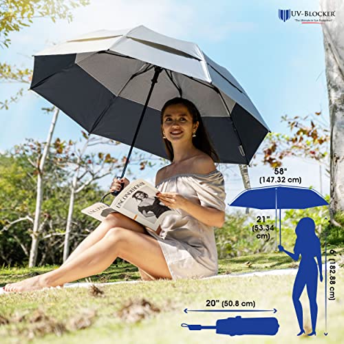 UV-Blocker Compact Sun Protection UV Umbrella - Auto Open/Close - Double Vented Canopy - Windproof Sun Umbrella for Walking - 55+ UPF - 42"/44"/58"