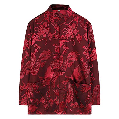wecotton Tang Suit Men Hanfu Chinese Traditional Clothes Kung Fu Shirt Uniform Long Sleeved Coat Tops and Pants