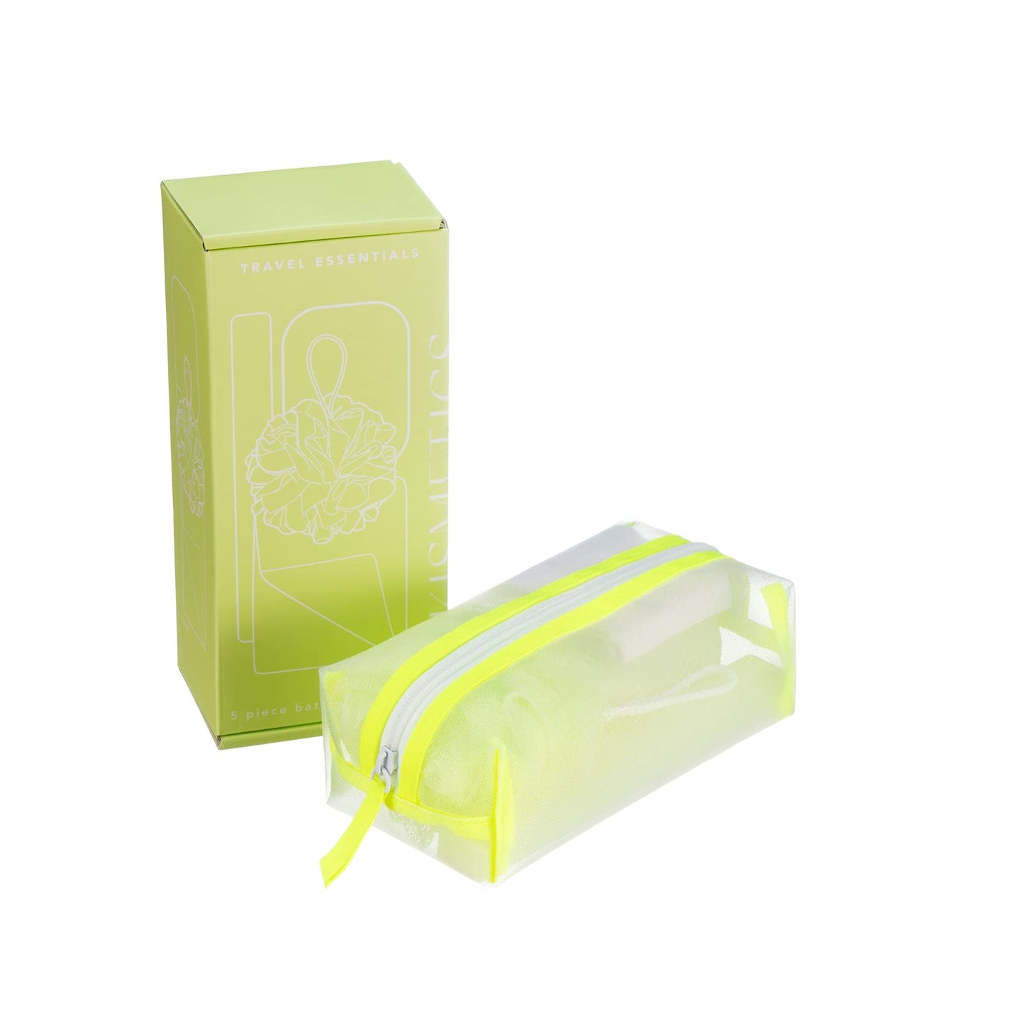 Travel Essentials 5 Piece Bath Accessory Kit, Bath Accessories with Toiletry Bag, Doop Kit (Lime)