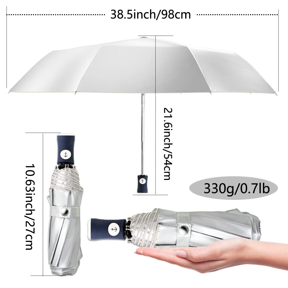 FDJASGY Silver Coating Layer Fabric Blocking UV 99.9% Sun Umbrella Compact Folding Travel Umbrella Automatic Windproof Umbrellas For Men and Women (Pink)