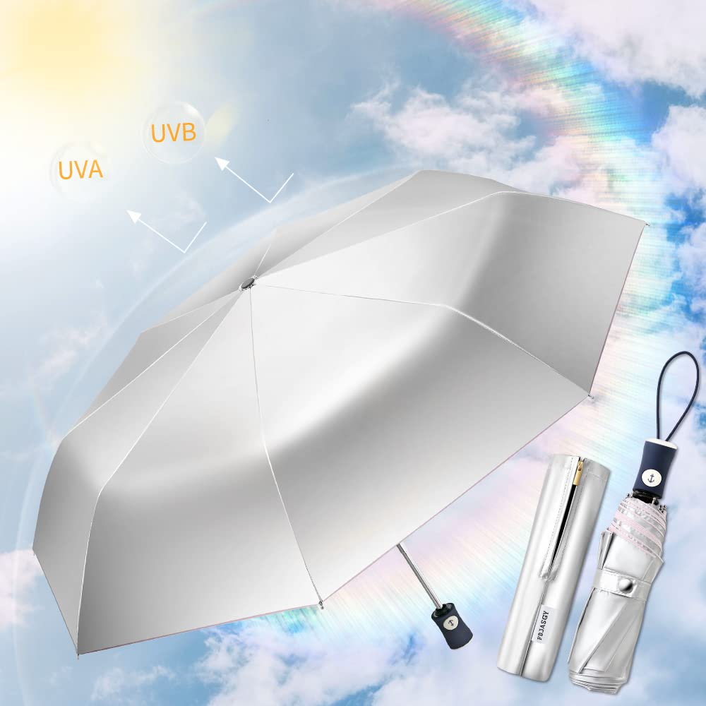 FDJASGY Silver Coating Layer Fabric Blocking UV 99.9% Sun Umbrella Compact Folding Travel Umbrella Automatic Windproof Umbrellas For Men and Women (Pink)