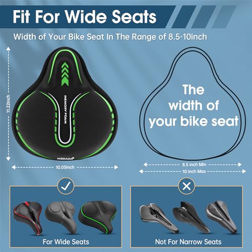 MSDADA New Large Gel Bike Seat Cover, Extra Soft Bike Seat Cushion for Men Women Comfort Wide, Fits Indoor/Outdoor/Exercise Bikes (11.22 inch x 10.03 inch)