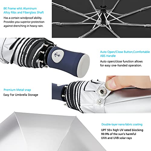 FDJASGY Silver Coating Layer Fabric Blocking UV 99.9% Sun Umbrella Compact Folding Travel Umbrella Automatic Windproof Umbrellas For Men and Women (Pink)