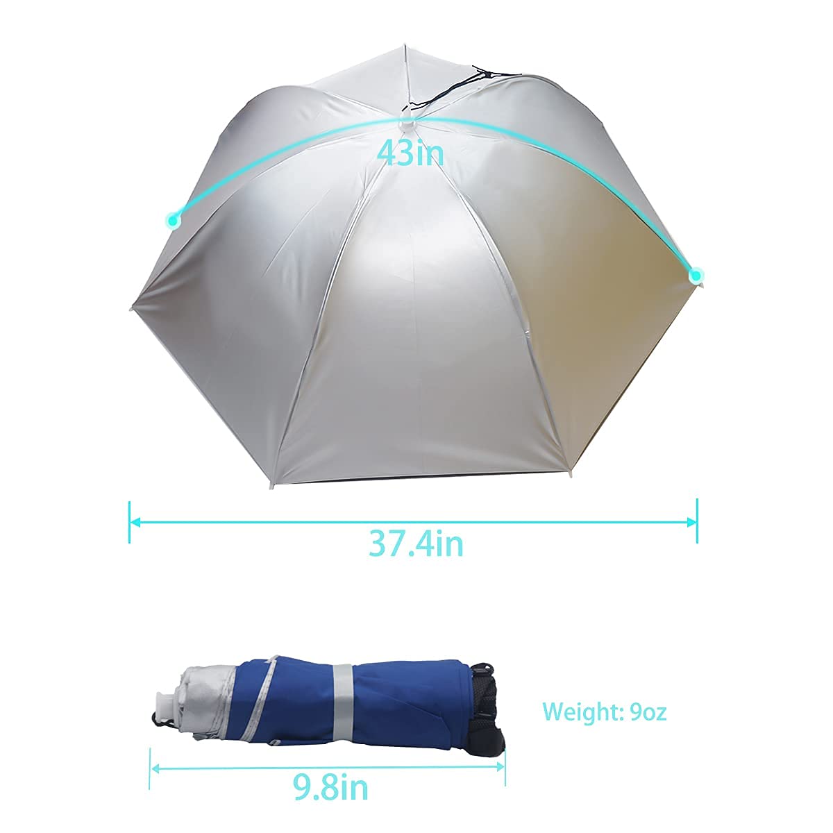 Umbrella Hat, 37 inch Fishing Umbrella Hat Hands Free Foldable UV Protection Umbrella Cap Adjustable Headwear for Fishing Golf Camping Beach Gardening Sunshade Outdoor