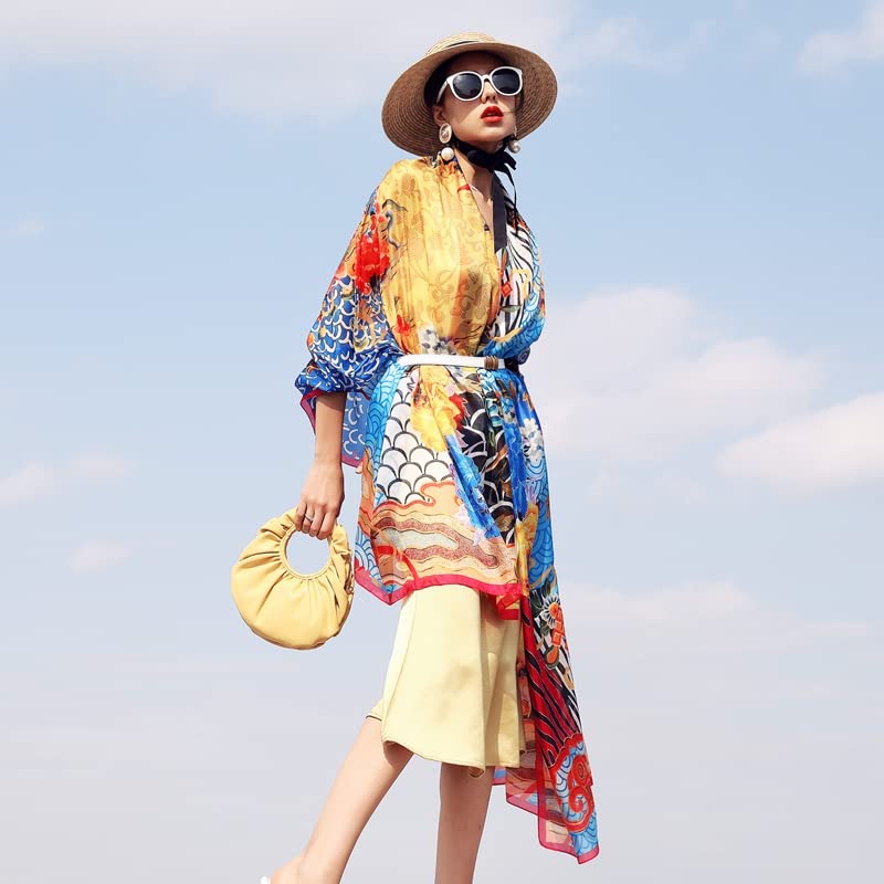 DANA XU 100% Mulberry Satin Silk Summer Travel Scarf Extra Large Women Floral Shawl Oversize Soft Wraps For Evening Dresses