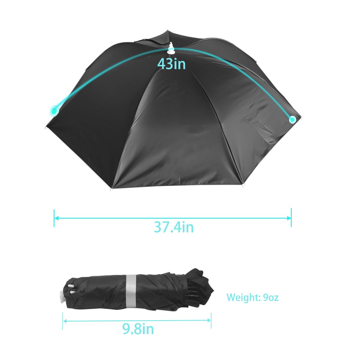Umbrella Hat, 37 inch Fishing Umbrella Hat Hands Free Foldable UV Protection Umbrella Cap Adjustable Headwear for Fishing Golf Camping Beach Gardening Sunshade Outdoor