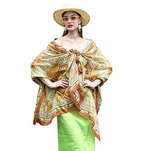 DANA XU 100% Mulberry Satin Silk Summer Travel Scarf Extra Large Women Floral Shawl Oversize Soft Wraps For Evening Dresses