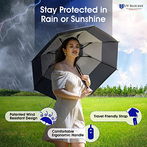 UV-Blocker Compact Sun Protection UV Umbrella - Auto Open/Close - Double Vented Canopy - Windproof Sun Umbrella for Walking - 55+ UPF - 42"/44"/58"