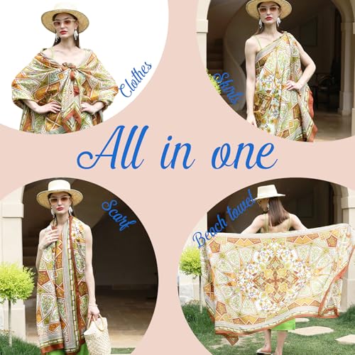 DANA XU 100% Mulberry Satin Silk Summer Travel Scarf Extra Large Women Floral Shawl Oversize Soft Wraps For Evening Dresses
