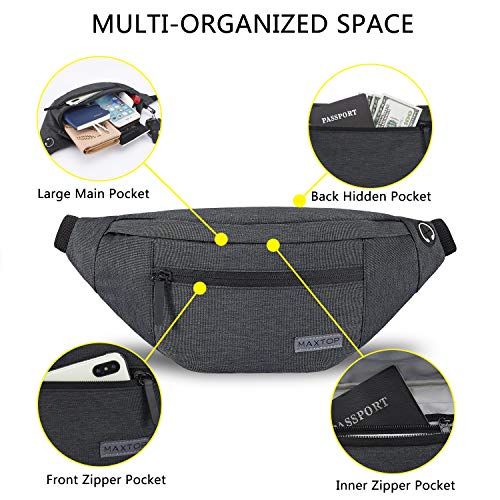 MAXTOP Large Crossbody Fanny Pack with 4-Zipper Pockets,Gifts for Enjoy Sports Festival Workout Traveling Running Casual Hands-Free Wallets Waist Pack Phone Bag Carrying All Phones