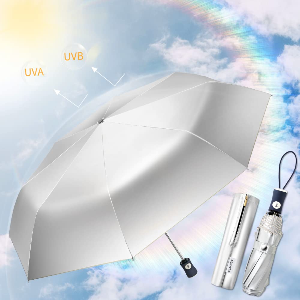 FDJASGY Silver Coating Layer Fabric Blocking UV 99.9% Sun Umbrella Compact Folding Travel Umbrella Automatic Windproof Umbrellas For Men and Women (Pink)