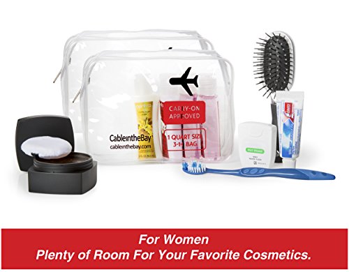 TSA Approved Clear Travel Toiletry Bag-Quart Sized with Zipper-Airport Airline Compliant Bag/Bottles-Men's/Women's 3-1-1 Kit+Travel (3 PACK)