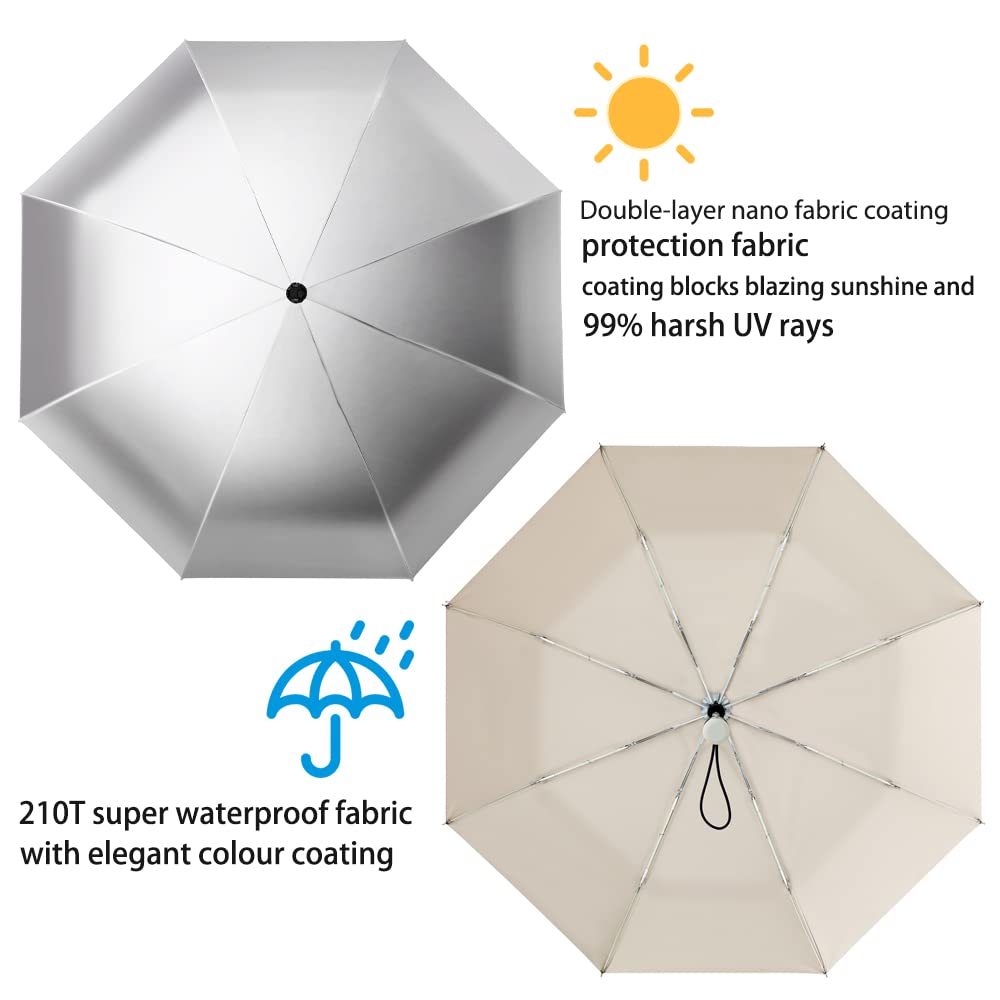 FDJASGY Silver Coating Layer Fabric Blocking UV 99.9% Sun Umbrella Compact Folding Travel Umbrella Automatic Windproof Umbrellas For Men and Women (Pink)