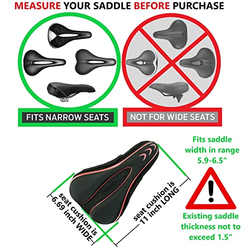 Gel Bike Seat Cover Padded Bicycle Seat Covers for Men – Comfort Soft Silicone Bicycle Seat Pad for Mountain Road Bike Outdoor Cycling – Stationary Cycle Spin Bike Seat Cushion Pads Spinning