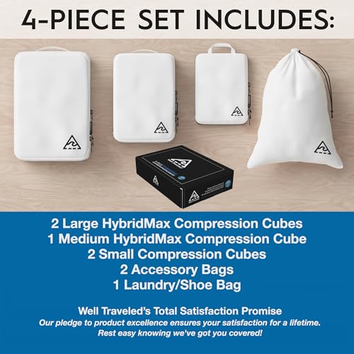 8 Set/4 Set Deluxe Compression Packing Cubes Travel - Maximize Space In Luggage With Patented HybridMax Double Capacity Design, Luxury Compressible Packing Cubes For Travel, Large, Small, & Medium