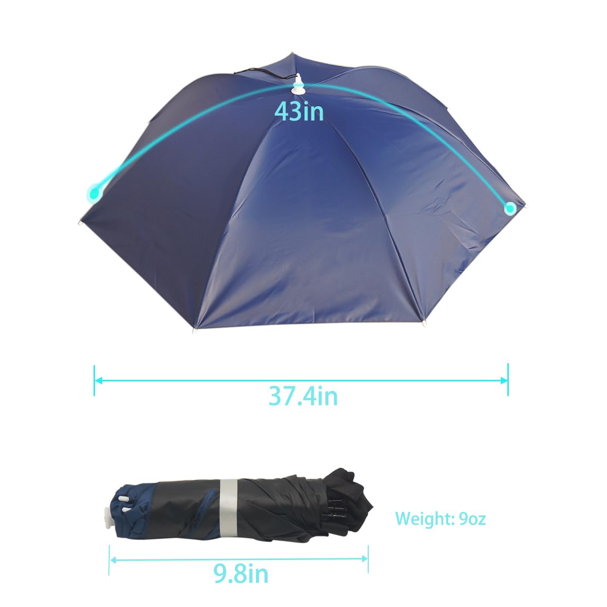 Umbrella Hat, 37 inch Fishing Umbrella Hat Hands Free Foldable UV Protection Umbrella Cap Adjustable Headwear for Fishing Golf Camping Beach Gardening Sunshade Outdoor