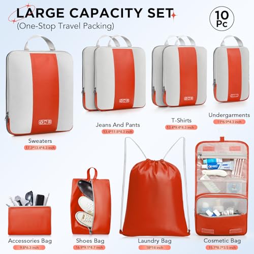 10 Set Compression Packing Cubes for Travel Essentials,Compressible Expandable Packing Cubes for Suitcase,OlarHike Luggage Organizer Bags for Travel,Handy Helper for Organizing Clothes(Black)