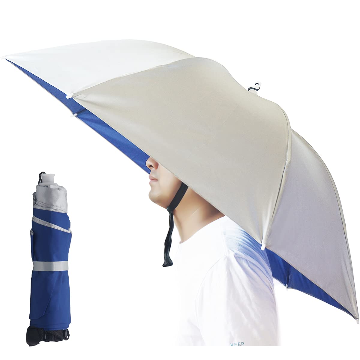 Umbrella Hat, 37 inch Fishing Umbrella Hat Hands Free Foldable UV Protection Umbrella Cap Adjustable Headwear for Fishing Golf Camping Beach Gardening Sunshade Outdoor