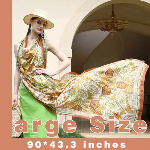 DANA XU 100% Mulberry Satin Silk Summer Travel Scarf Extra Large Women Floral Shawl Oversize Soft Wraps For Evening Dresses