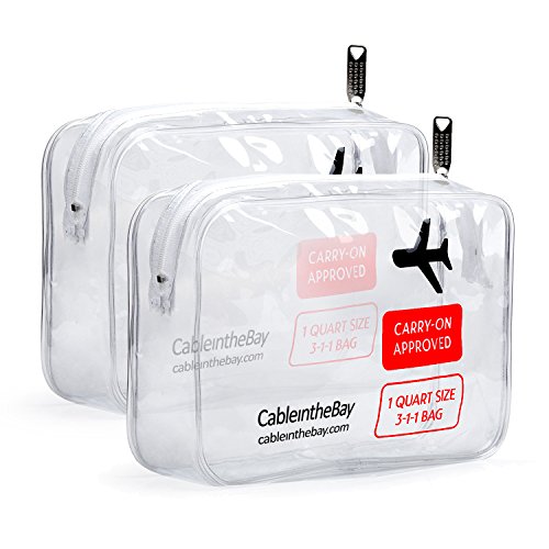 TSA Approved Clear Travel Toiletry Bag-Quart Sized with Zipper-Airport Airline Compliant Bag/Bottles-Men's/Women's 3-1-1 Kit+Travel (3 PACK)