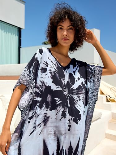 Chunoy Women V Neck Kaftan Casual Bathing Suit Kimono Sleeve Side Split Beach Cover Up Caftan Dress