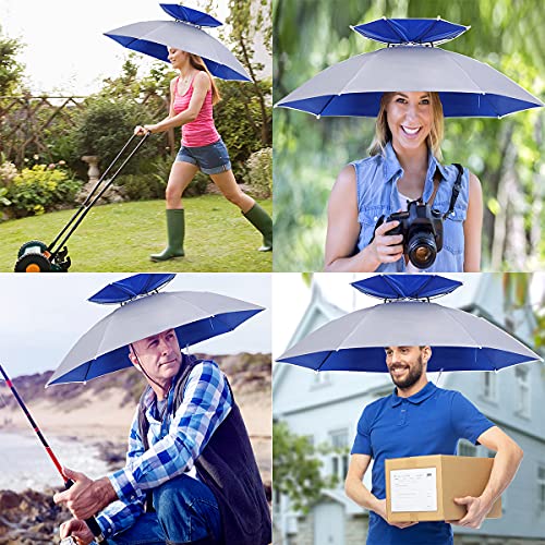 Umbrella Hat, 37 inch Fishing Umbrella Hat Hands Free Foldable UV Protection Umbrella Cap Adjustable Headwear for Fishing Golf Camping Beach Gardening Sunshade Outdoor