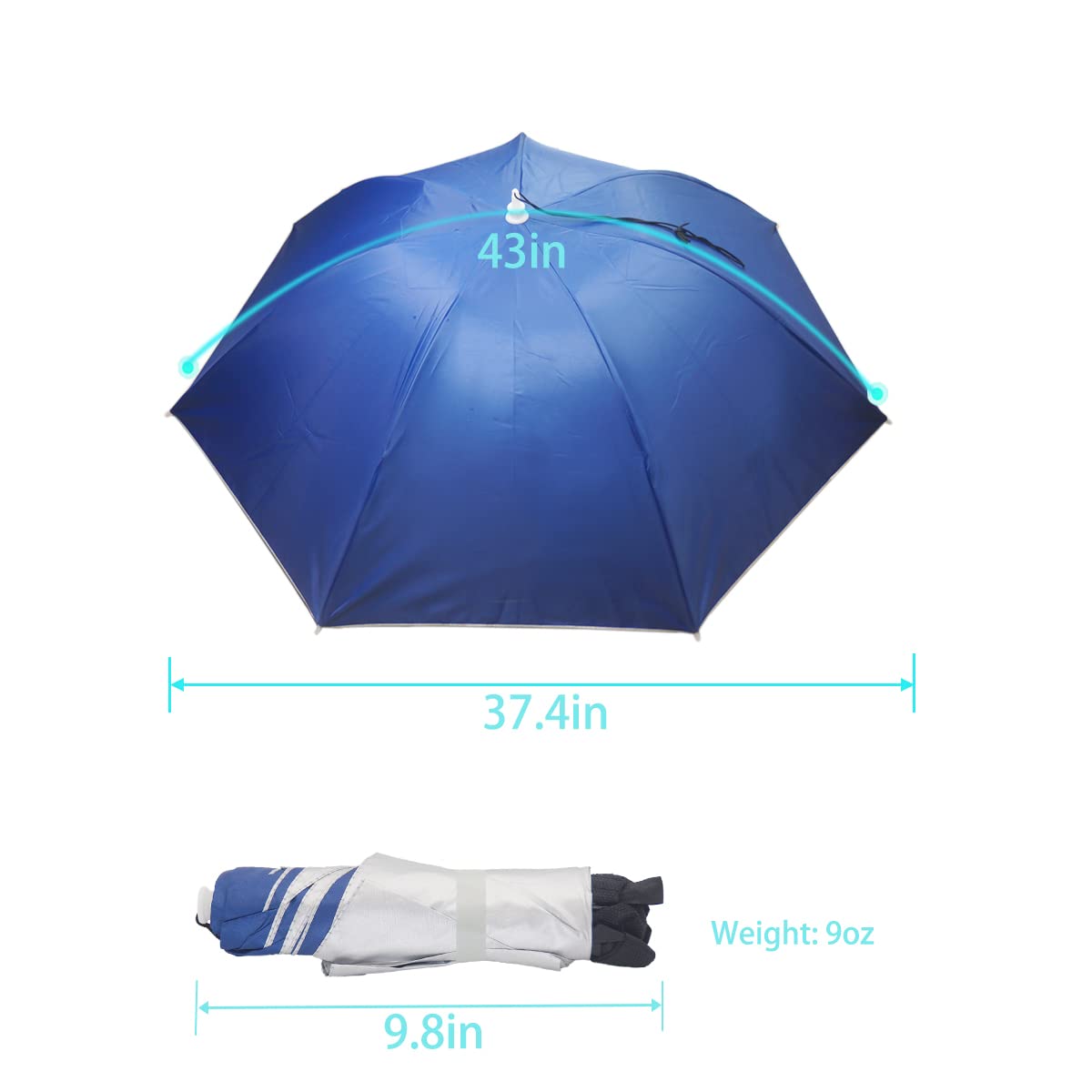 Umbrella Hat, 37 inch Fishing Umbrella Hat Hands Free Foldable UV Protection Umbrella Cap Adjustable Headwear for Fishing Golf Camping Beach Gardening Sunshade Outdoor