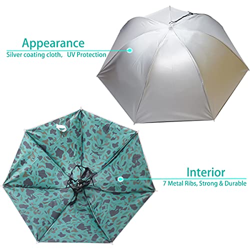 Umbrella Hat, 37 inch Fishing Umbrella Hat Hands Free Foldable UV Protection Umbrella Cap Adjustable Headwear for Fishing Golf Camping Beach Gardening Sunshade Outdoor