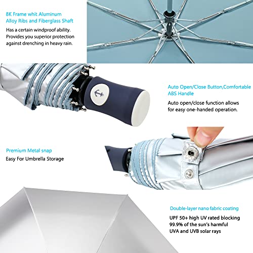 FDJASGY Silver Coating Layer Fabric Blocking UV 99.9% Sun Umbrella Compact Folding Travel Umbrella Automatic Windproof Umbrellas For Men and Women (Pink)