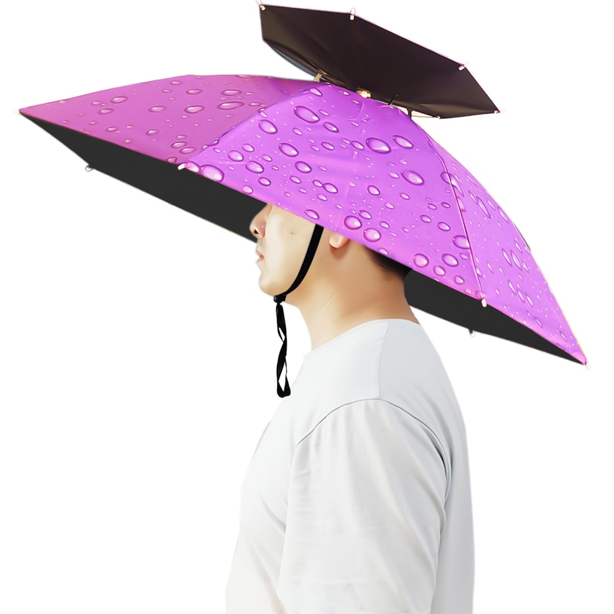 Umbrella Hat, 37 inch Fishing Umbrella Hat Hands Free Foldable UV Protection Umbrella Cap Adjustable Headwear for Fishing Golf Camping Beach Gardening Sunshade Outdoor