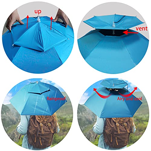 Umbrella Hat, 37 inch Fishing Umbrella Hat Hands Free Foldable UV Protection Umbrella Cap Adjustable Headwear for Fishing Golf Camping Beach Gardening Sunshade Outdoor