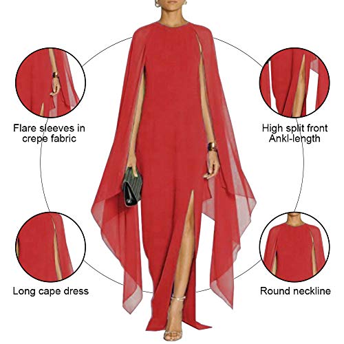 MAYFASEY Women's Elegant High Split Flare Sleeve Formal Evening Gowns Maxi Dress with Cape