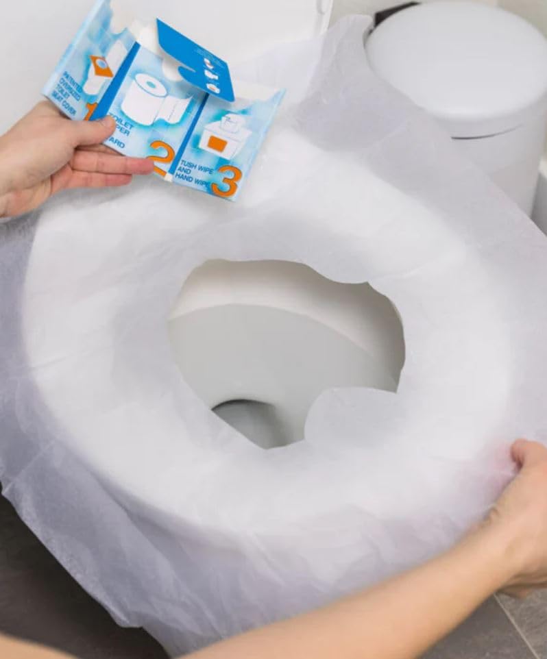 Great for travel (12-Pack) Portable Disposable Oversized Toilet Seat Cover, 3ft 3Ply Toilet Paper, Hand & Flushable Tush Wipe.